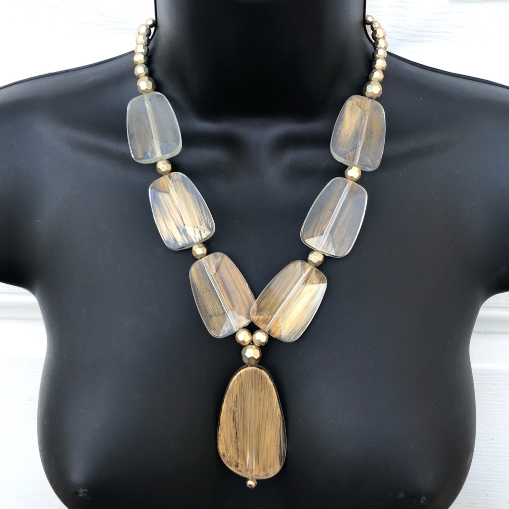 Transparent GoldTone Flat Bead Necklace
